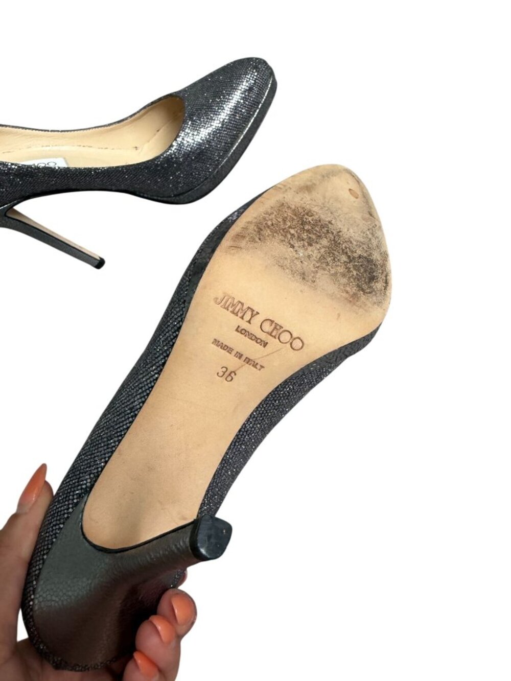 JIMMY CHOO Pewter Silver Metallic Heels Size 36 / US 6 - Picture 4 of 8